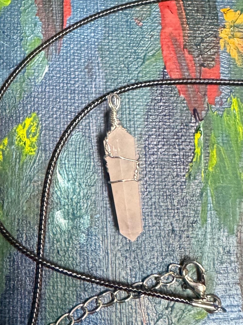 Wire-Wrapped Crystal Pendant Necklace — Pink Rose Quartz